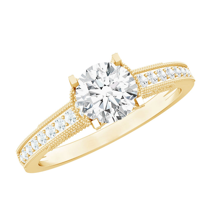 Rosec Jewels certified lab-grown diamond 6mm round engagement ring with side stones, showcasing sparkling center diamond and elegant band