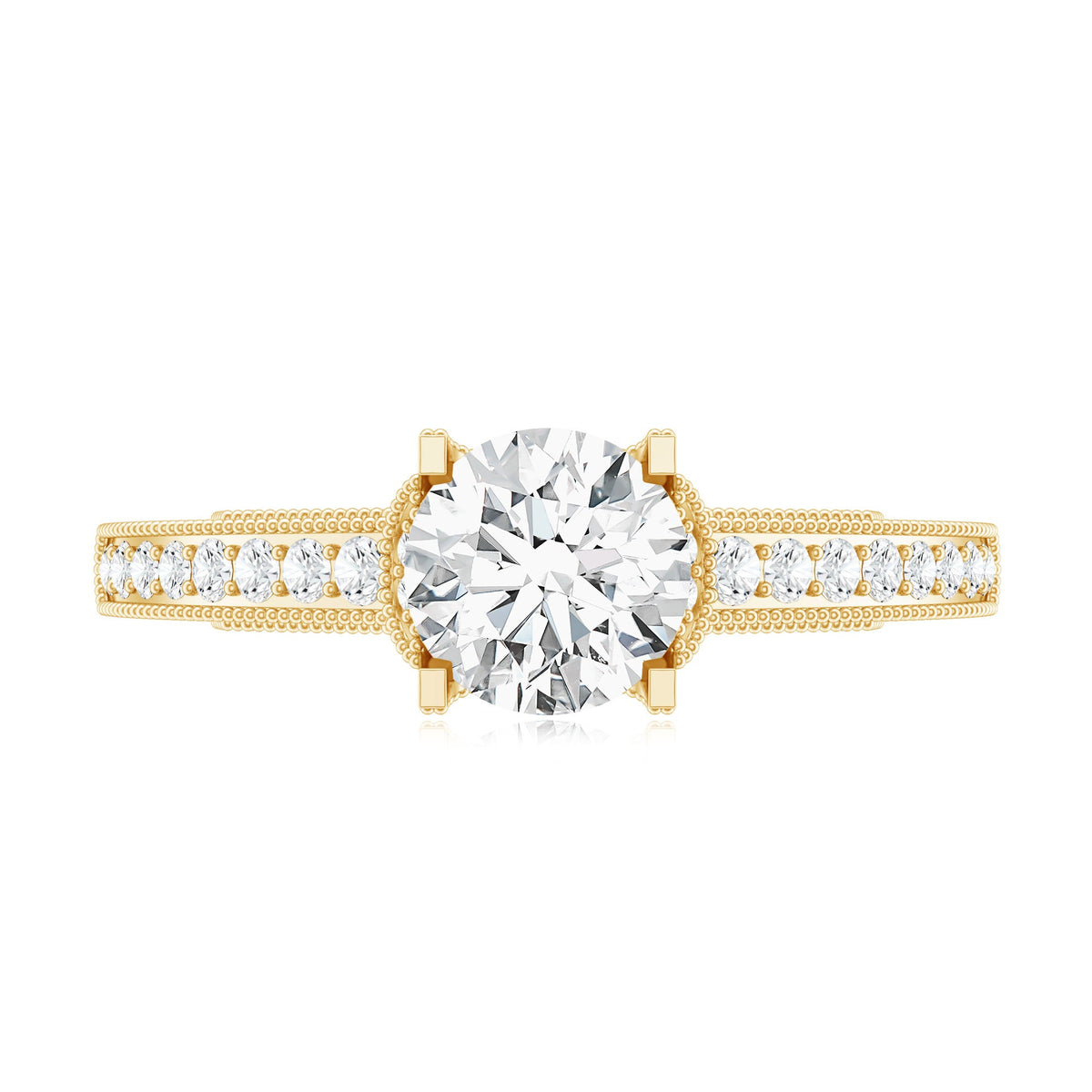 Certified Lab Grown Diamond 6 MM Round Engagement Ring With Side Stones