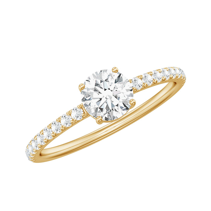 Certified 5mm lab-grown diamond engagement ring with side stones from Rosec Jewels, showcasing a sparkling, elegant ring design.