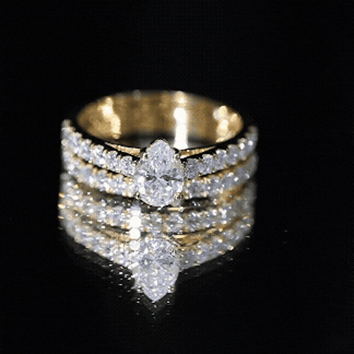Yellow gold lab grown diamond engagement ring with matching wedding band from Rosec Jewels, featuring sparkling diamonds and elegant design.