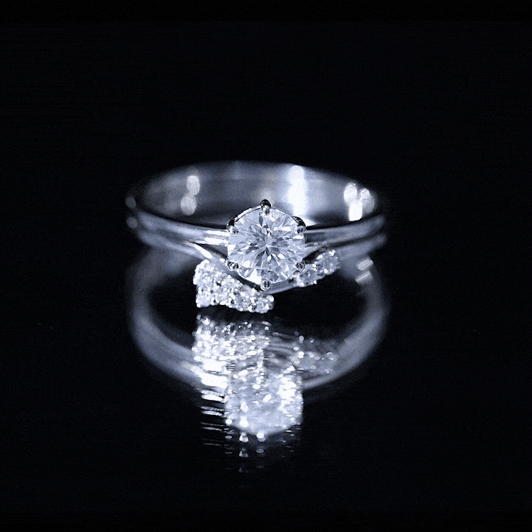 Yellow gold lab-grown diamond bridal ring set with 6mm round-cut diamonds and intricate designer detailing by Rosec Jewels.