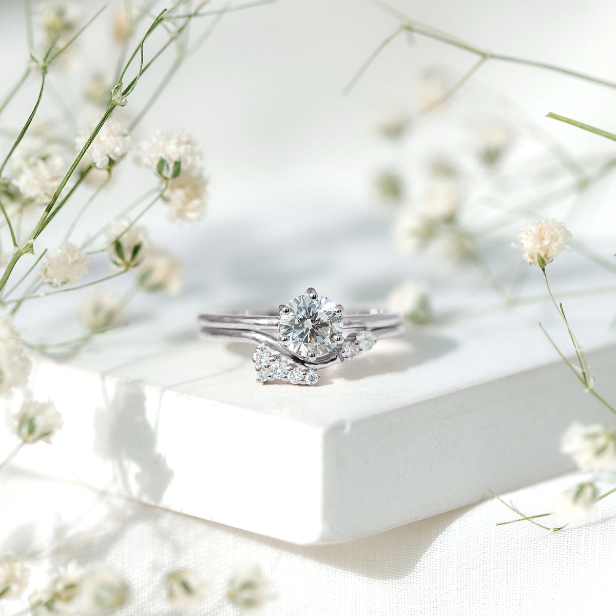 Certified 6 MM Lab Grown Diamond Designer Bridal Ring Set