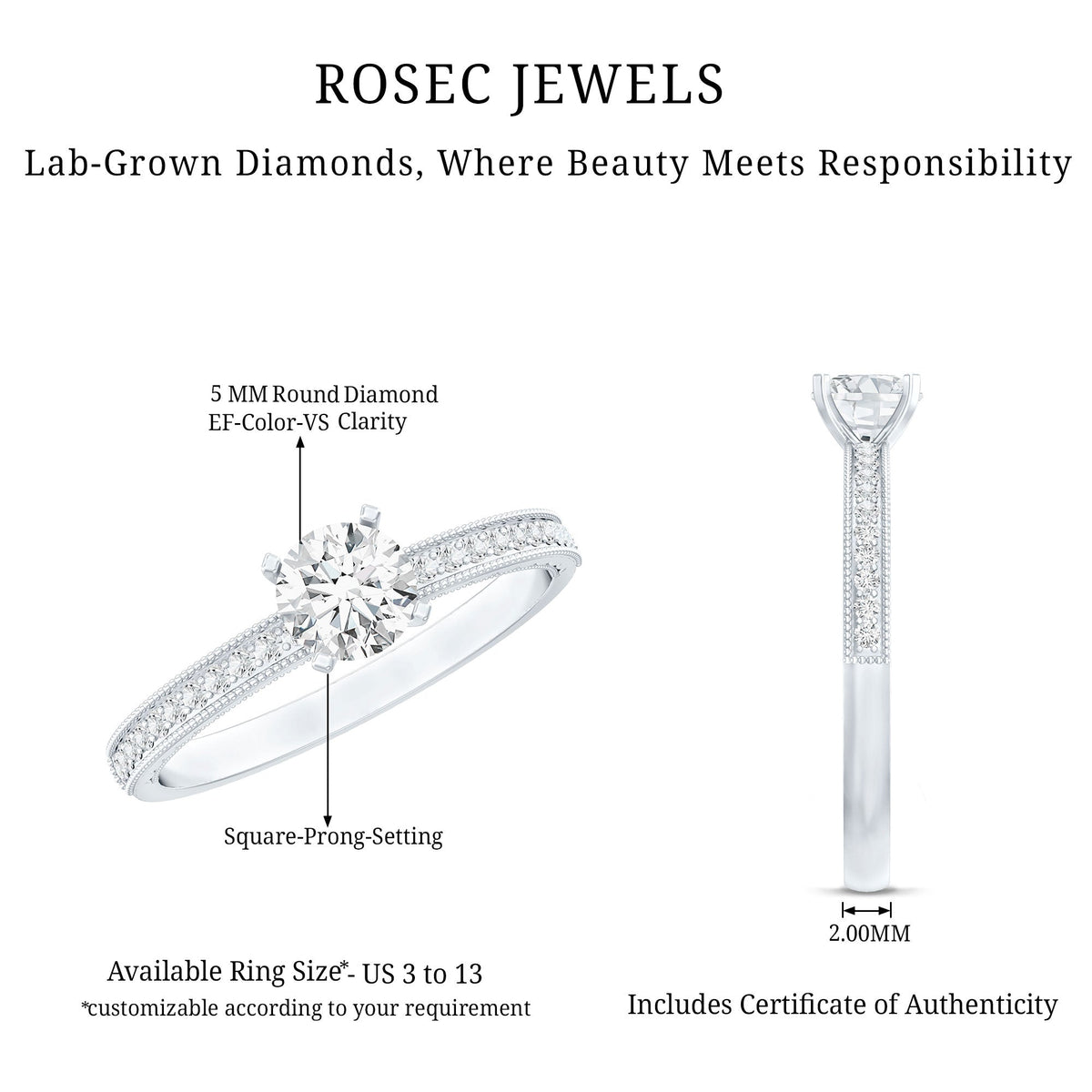 5MM Lab Grown Diamond Engagement Ring With Side Stones