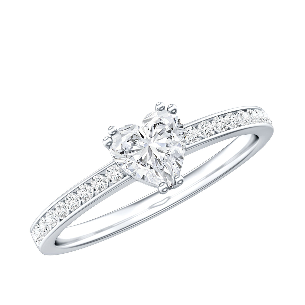 Lab Grown Diamond 5 MM Heart Engagement Ring With Side Stones