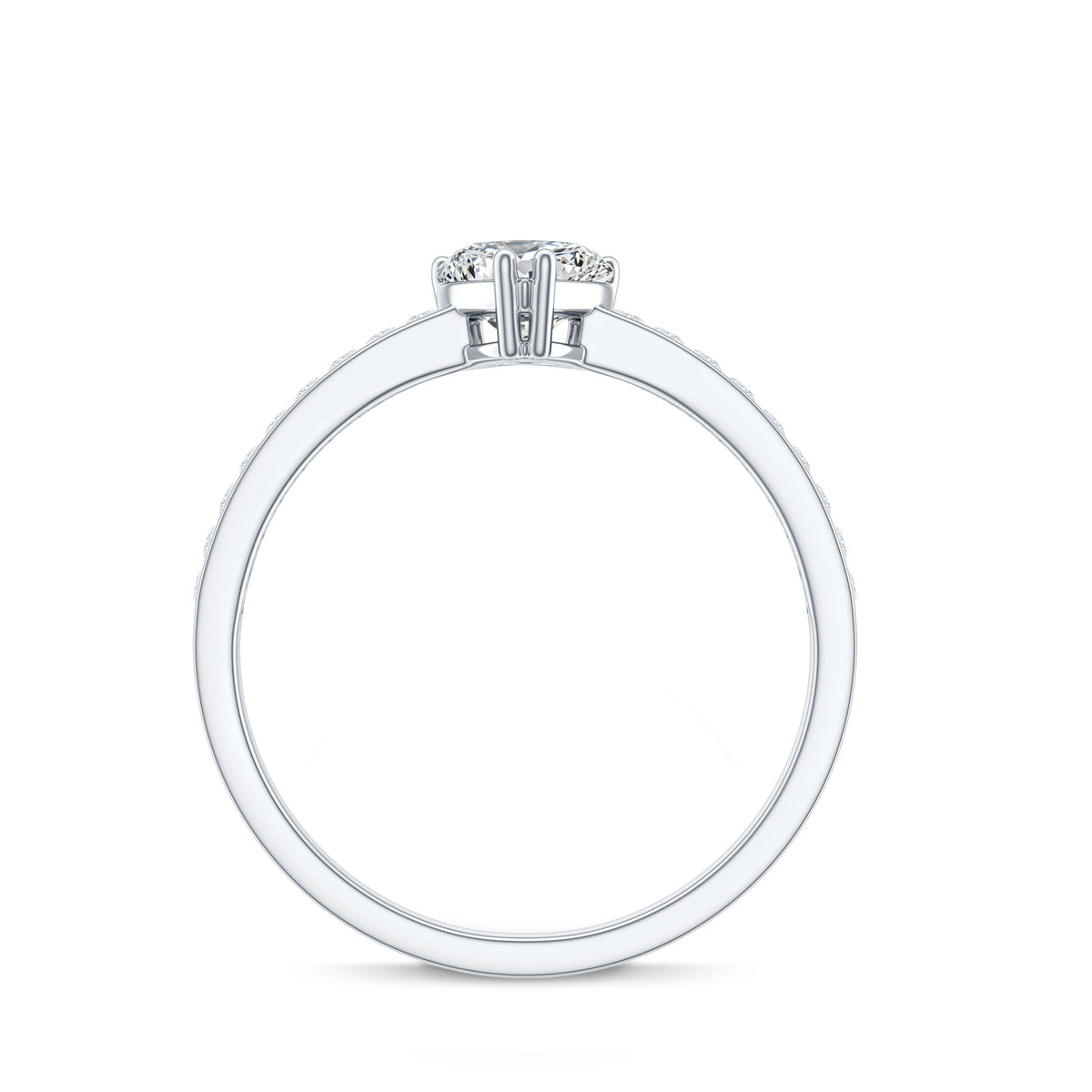 Lab Grown Diamond 5 MM Heart Engagement Ring With Side Stones