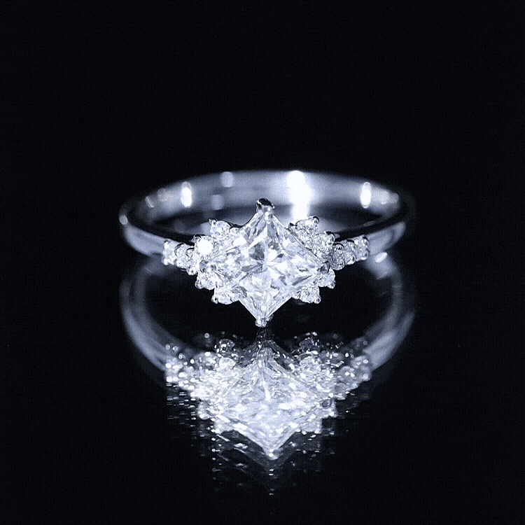 Certified 0.8 carat yellow lab grown diamond princess cut engagement ring by Rosec Jewels, showcasing the sparkling center stone and band.