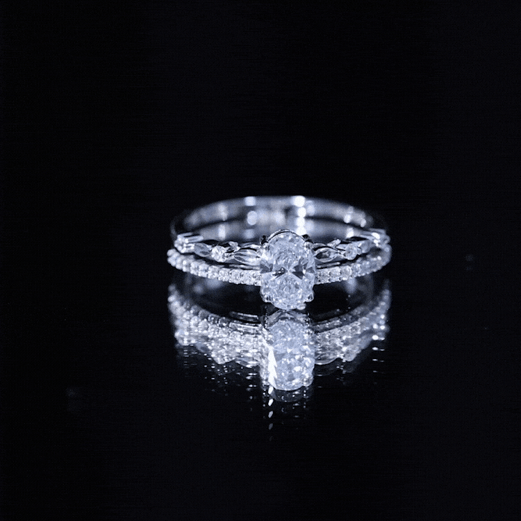 Yellow gold lab grown diamond oval double band engagement ring by Rosec Jewels featuring a 0.75 carat oval-shaped diamond.