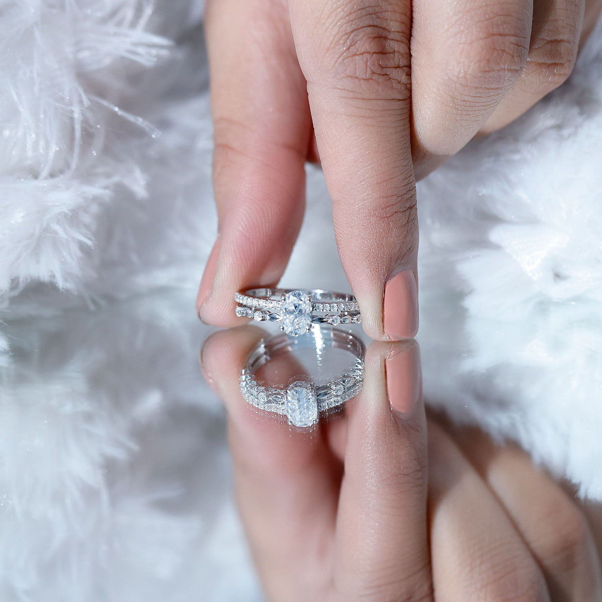Lab Grown Diamond 0.75 Carat Oval Shaped Double Band Engagement Ring