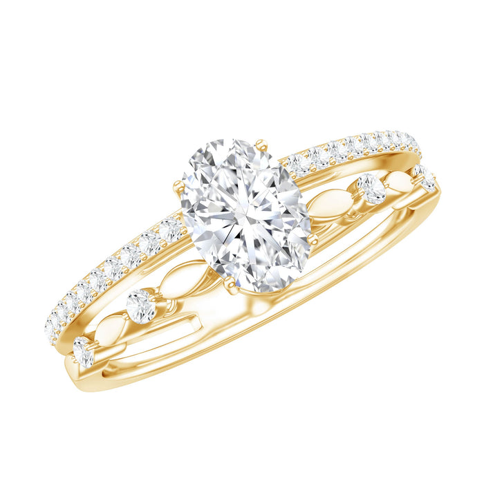 Lab grown diamond oval-shaped double band engagement ring by Rosec Jewels with 0.75 carats, featuring elegant craftsmanship.