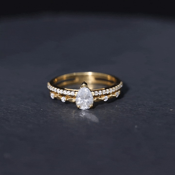 Yellow gold lab-grown diamond teardrop engagement ring with double band, featuring a 5x7 mm center stone by Rosec Jewels.