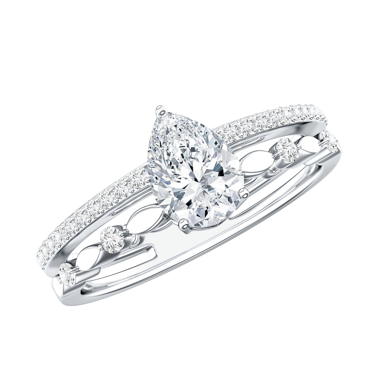 Certified Lab Grown Diamond 5X7 MM Teardrop Double Band Engagement Ring