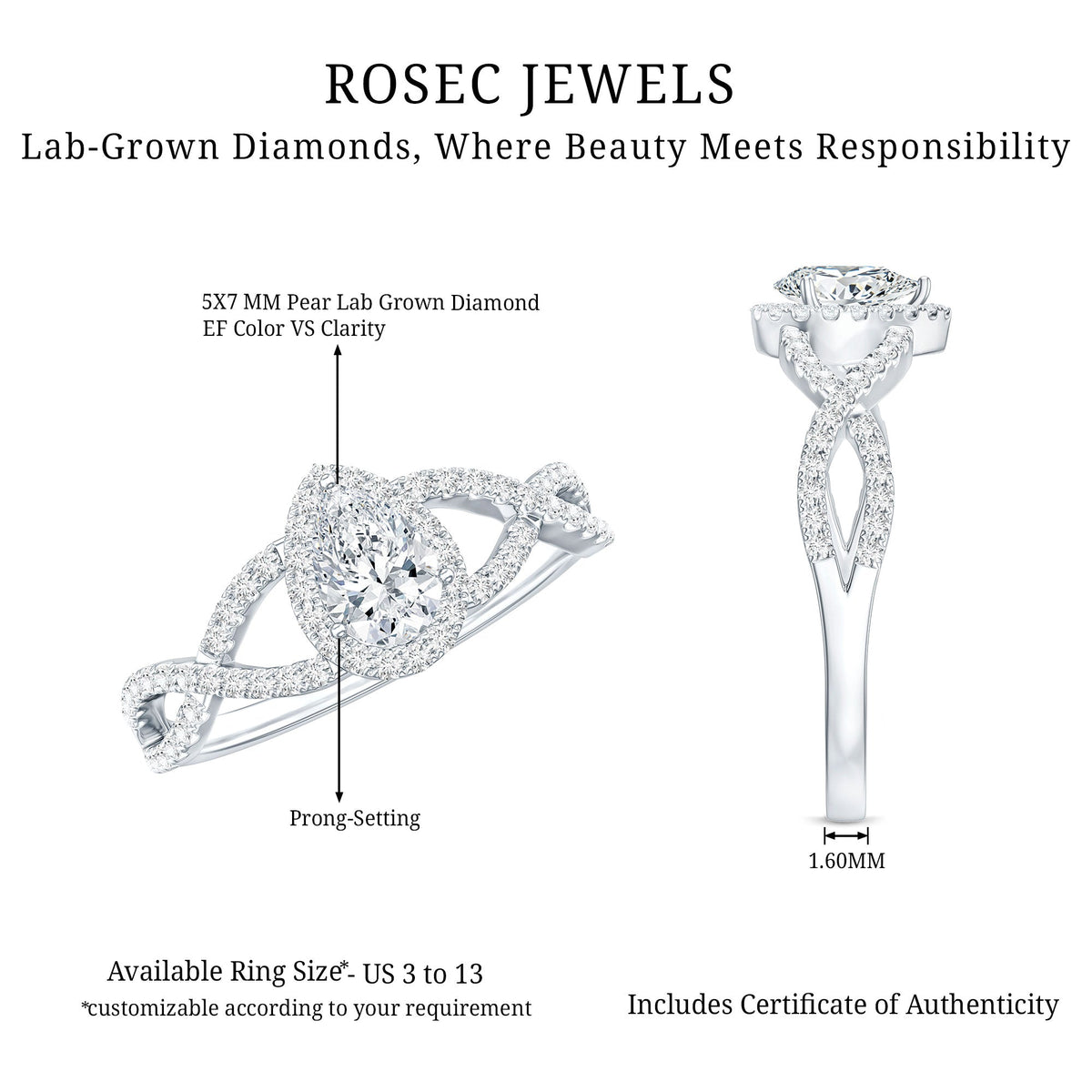 Lab Grown Diamond Teardrop Halo Engagement Ring For Women