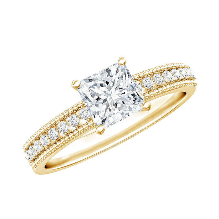 Rosec Jewels lab-grown diamond princess cut engagement ring, 5mm band with sparkling center diamond for women.