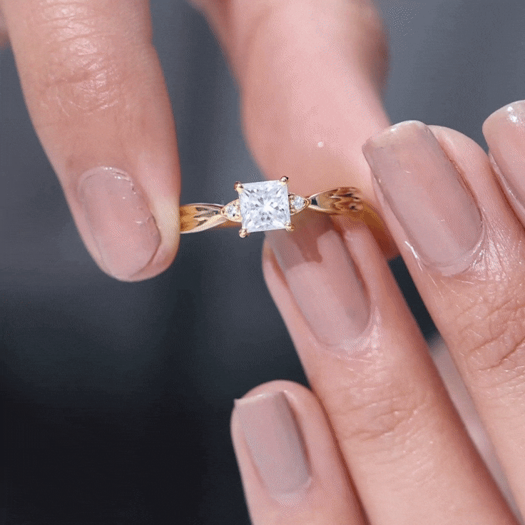 Yellow gold princess cut lab grown diamond solitaire promise ring by Rosec Jewels with a 5mm center stone.