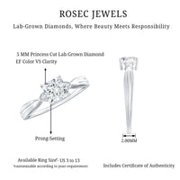 5 MM Princess Cut Lab Grown Diamond Solitaire Promise Ring