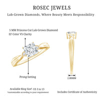 5 MM Princess Cut Lab Grown Diamond Solitaire Promise Ring