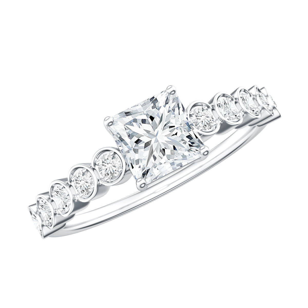 Lab Grown Diamond 5 MM Princess Cut Engagement Ring With Side Stones