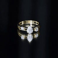 Pear Lab Grown Diamond Engagement Ring – Elegant Double Band Three Stone Design