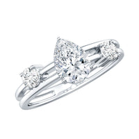 Pear Lab Grown Diamond Engagement Ring – Elegant Double Band Three Stone Design