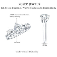 Pear Lab Grown Diamond Engagement Ring – Elegant Double Band Three Stone Design