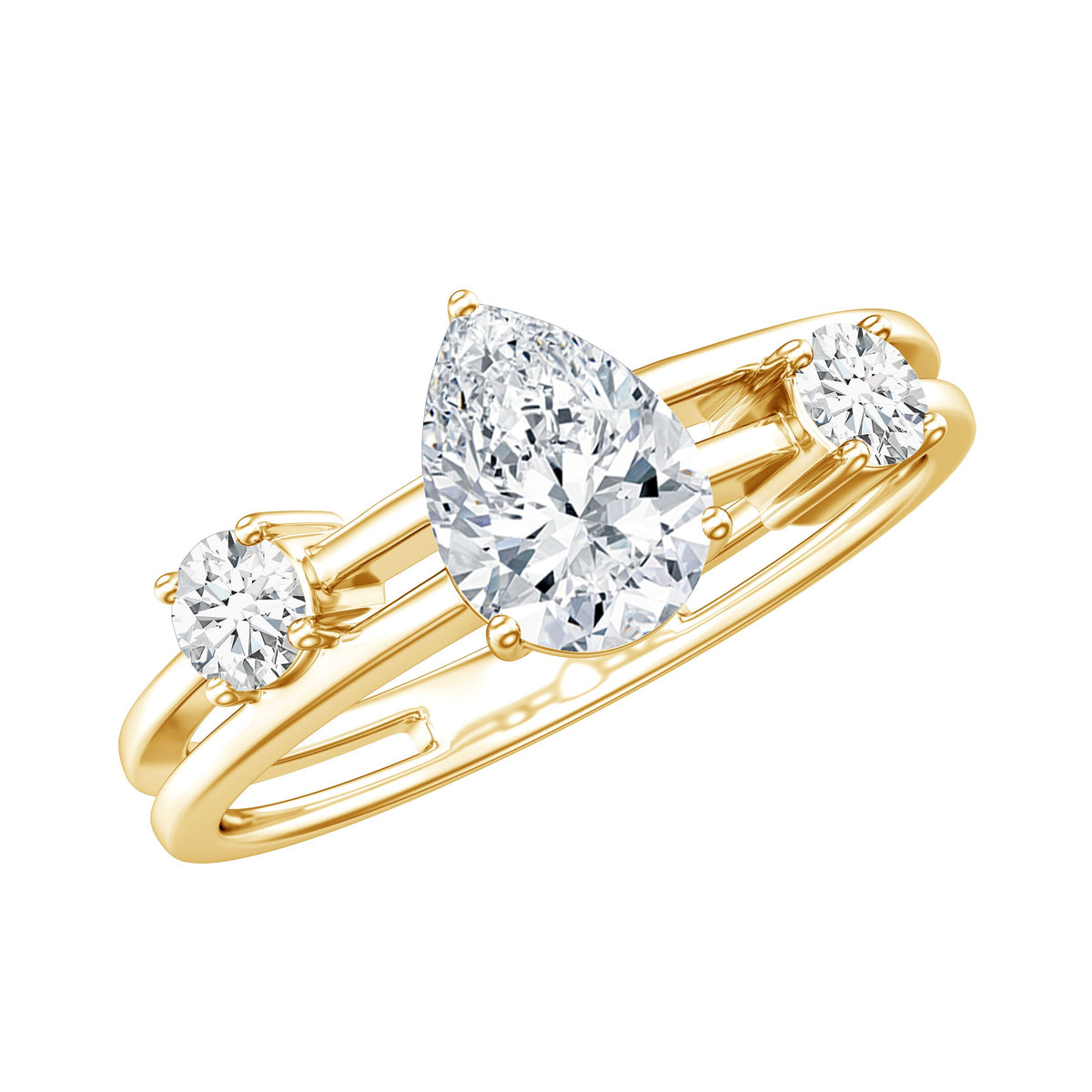 Pear Lab Grown Diamond Engagement Ring – Elegant Double Band Three Stone Design