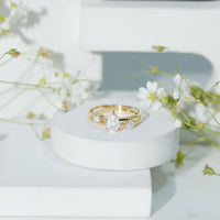 Pear Lab Grown Diamond Engagement Ring – Elegant Double Band Three Stone Design