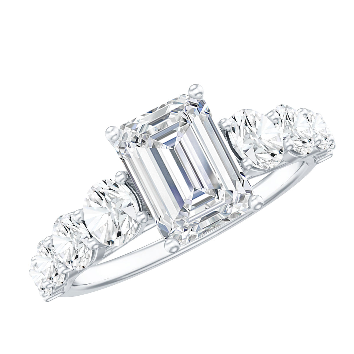 Lab Grown Diamond 6X8 MM Emerald Cut Engagement Ring With Side Stones