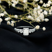 Lab Grown Diamond 6X8 MM Emerald Cut Engagement Ring With Side Stones