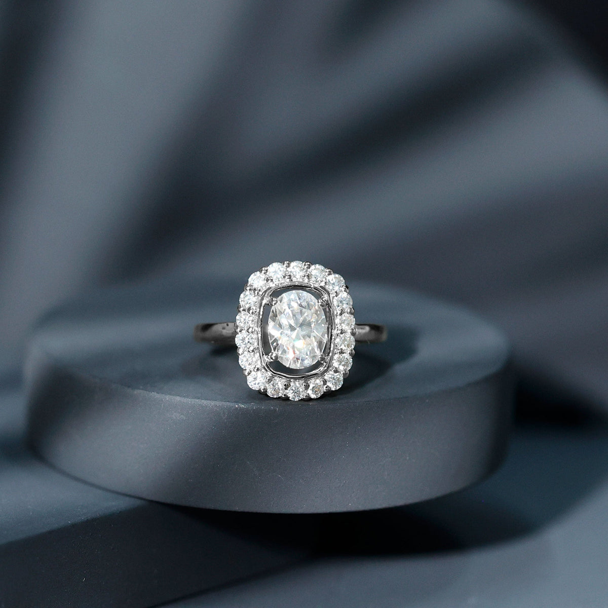 Certified 6X8 MM Oval Lab Grown Diamond Halo Engagement Ring