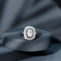 Certified 6X8 MM Oval Lab Grown Diamond Halo Engagement Ring