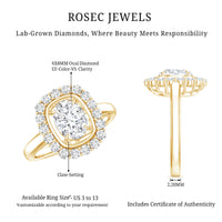 Certified 6X8 MM Oval Lab Grown Diamond Halo Engagement Ring