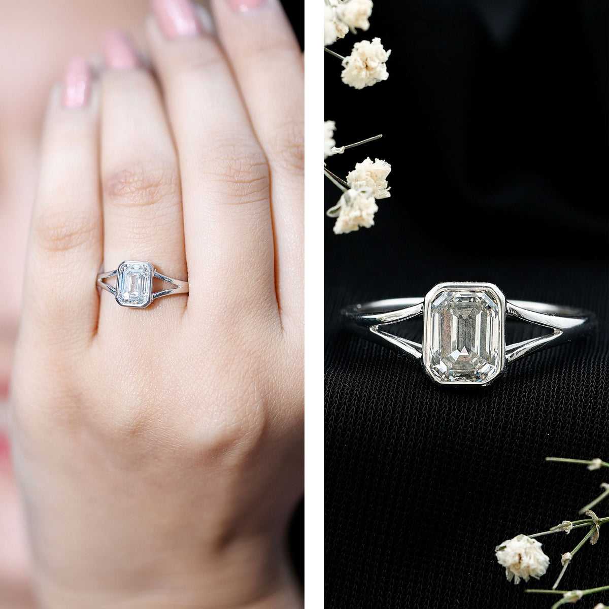 Certified 1.87 Carat Lab Grown Diamond Emerald Cut Engagement Ring