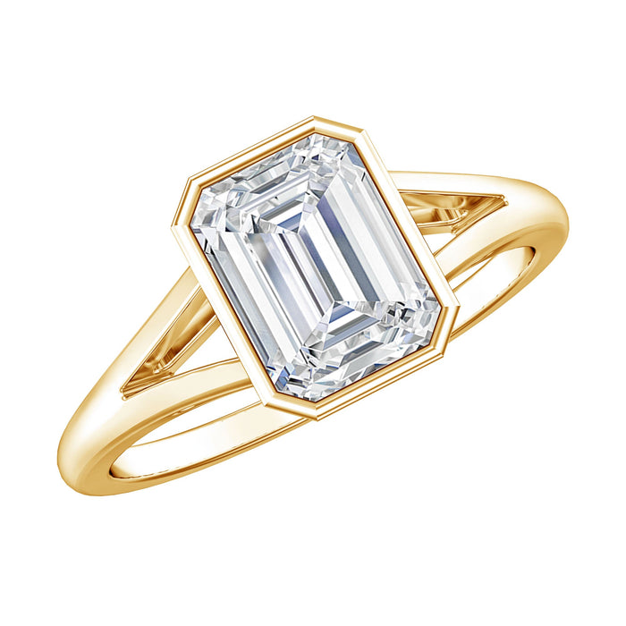 Certified 1.87-carat lab-grown diamond emerald cut engagement ring by Rosec Jewels with a sleek silver band.