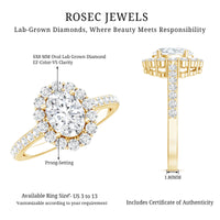 Lab Grown Diamond 1.2 Carat Oval Halo Engagement Ring With Side Stones