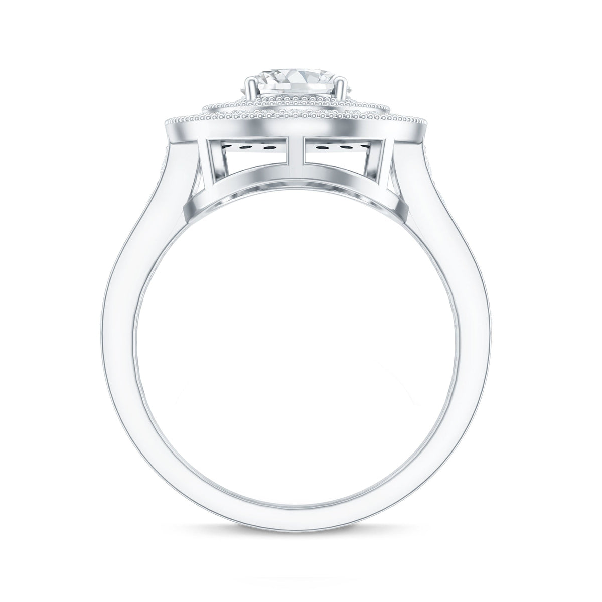Certified 6X8 MM Oval Lab Grown Diamond Double Halo Engagement Ring