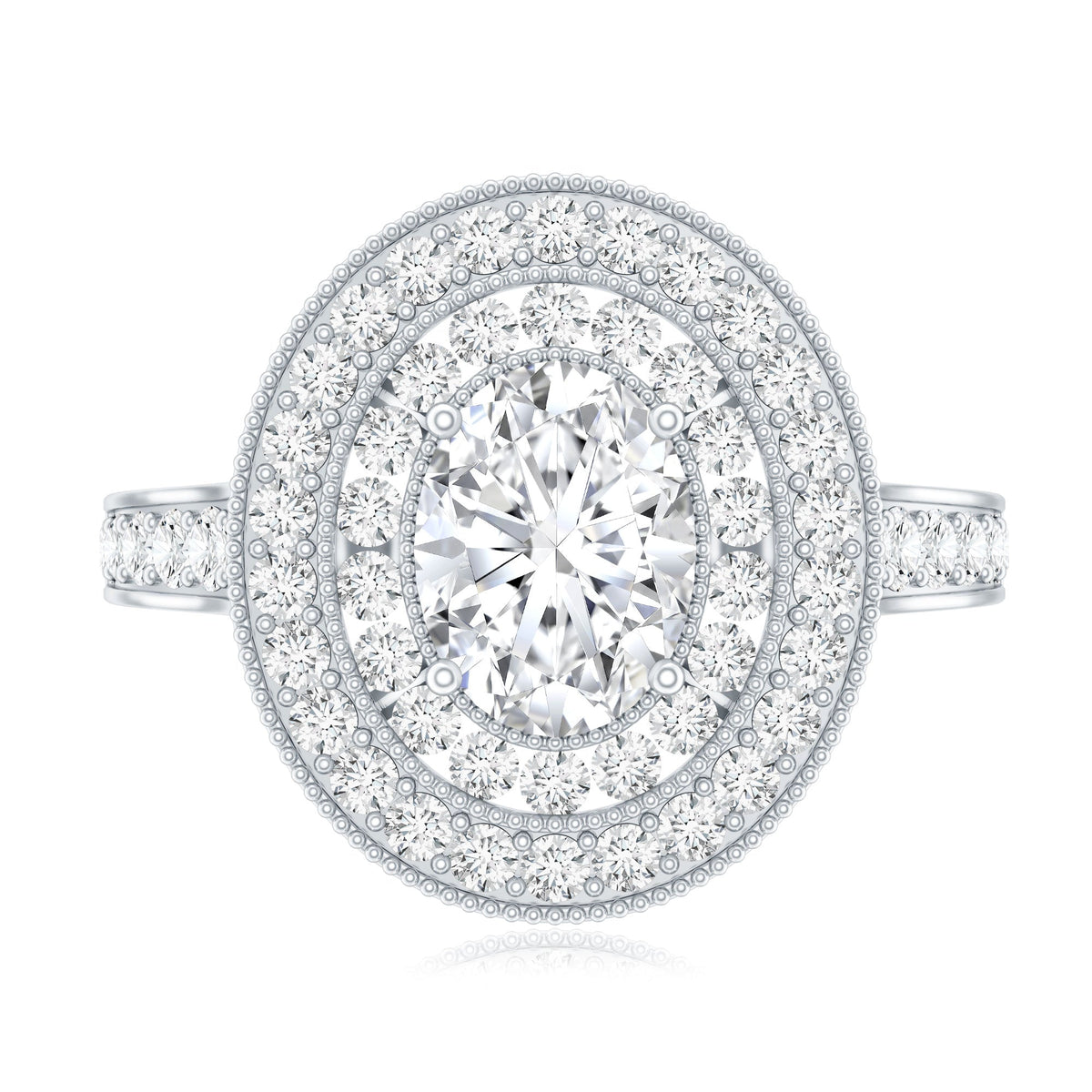 Certified 6X8 MM Oval Lab Grown Diamond Double Halo Engagement Ring