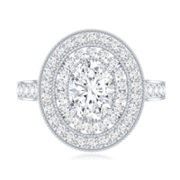 Certified 6X8 MM Oval Lab Grown Diamond Double Halo Engagement Ring