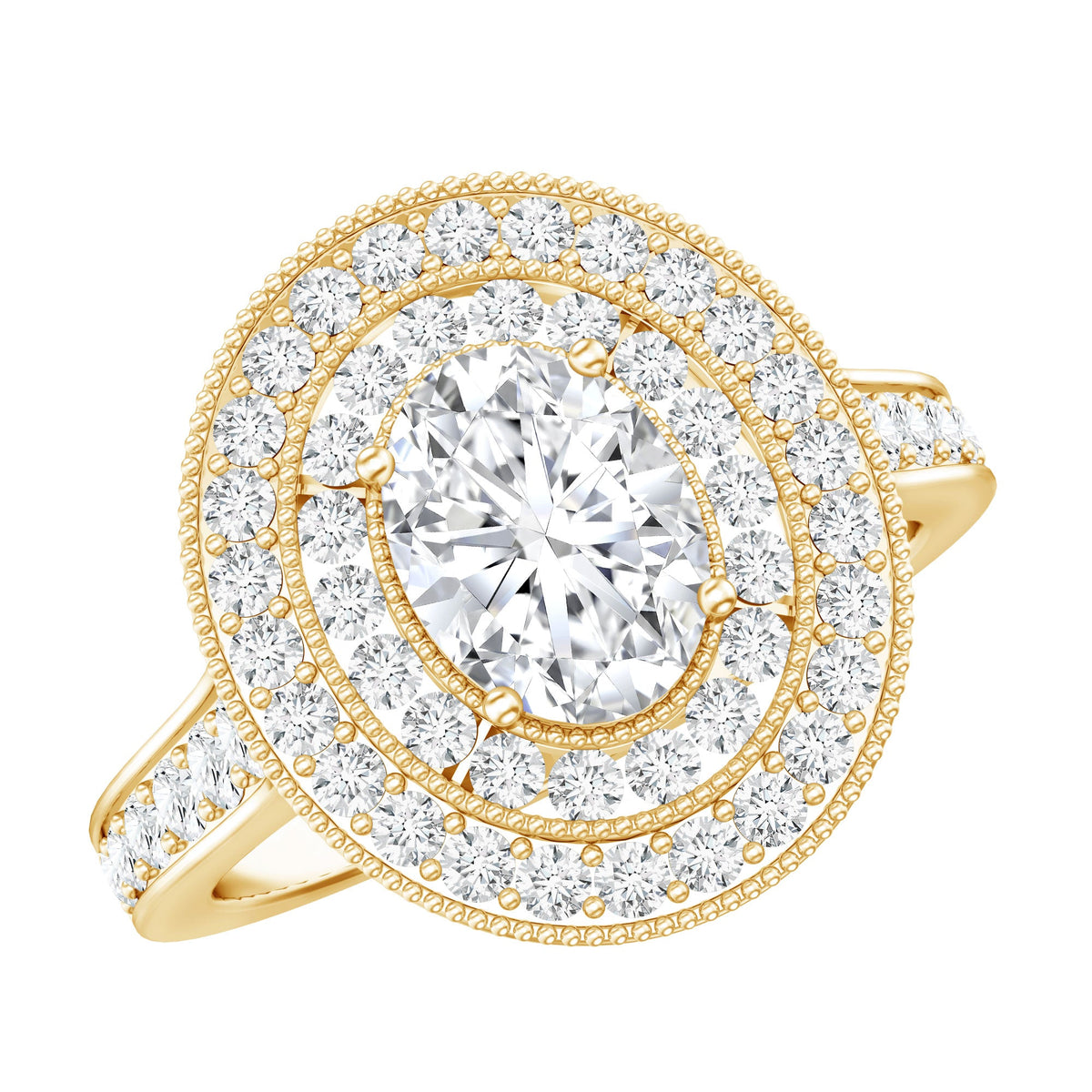 Certified 6X8 MM Oval Lab Grown Diamond Double Halo Engagement Ring