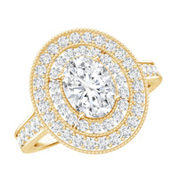 Certified 6X8 MM Oval Lab Grown Diamond Double Halo Engagement Ring