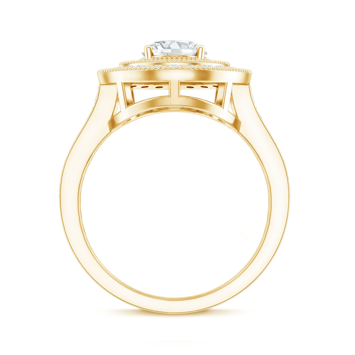 Certified 6X8 MM Oval Lab Grown Diamond Double Halo Engagement Ring