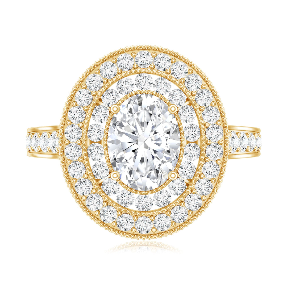 Certified 6X8 MM Oval Lab Grown Diamond Double Halo Engagement Ring