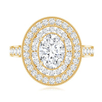 Certified 6X8 MM Oval Lab Grown Diamond Double Halo Engagement Ring