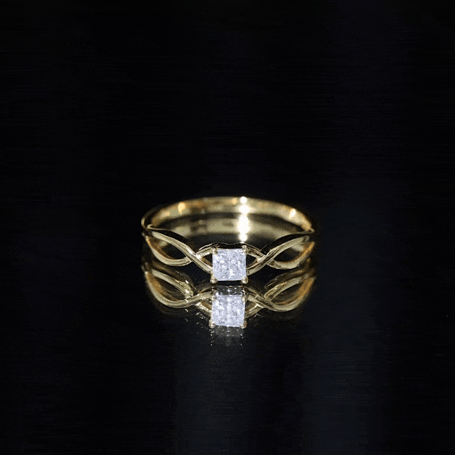 Yellow gold princess cut diamond infinity promise ring by Rosec Jewels featuring a sparkling lab-grown diamond design.