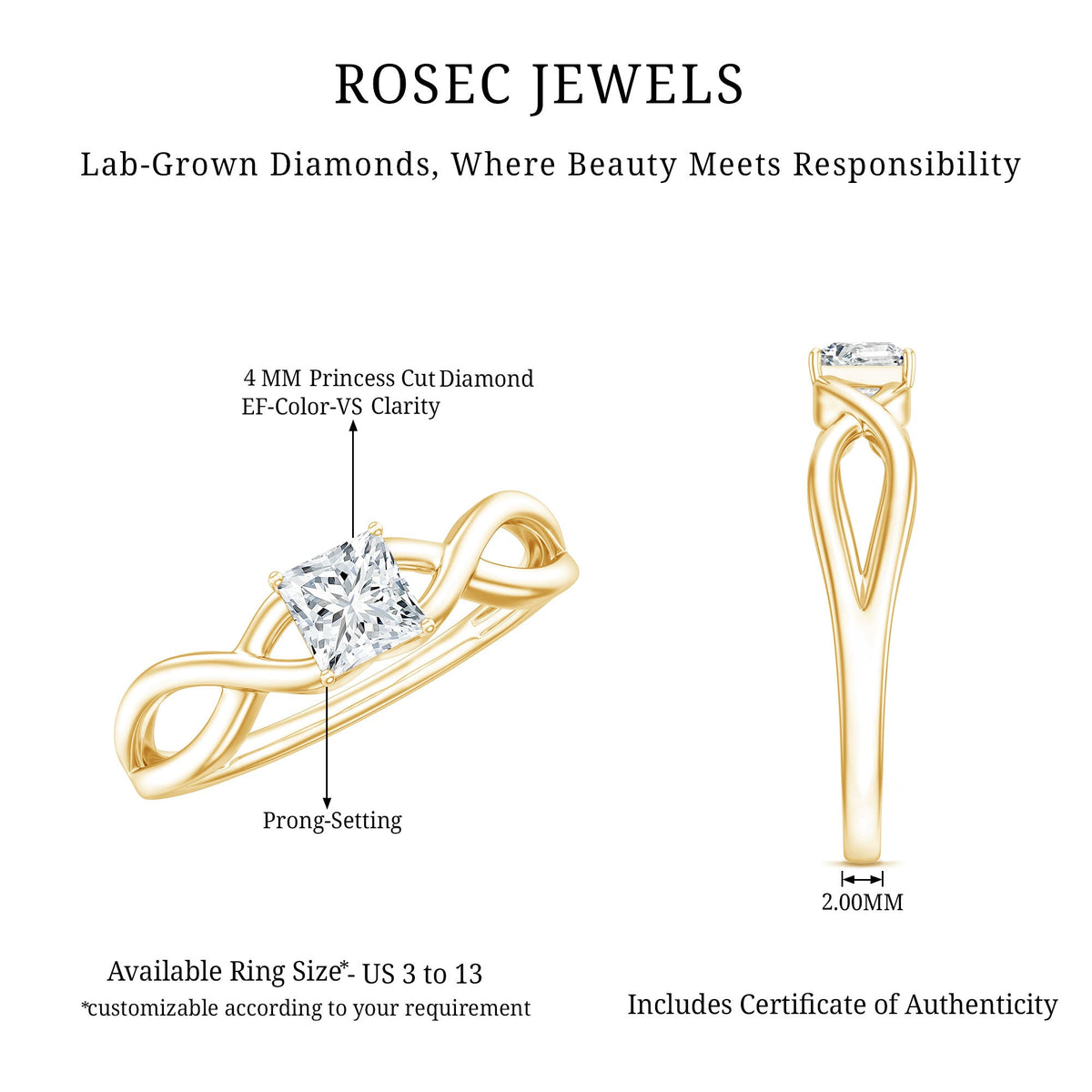 Certified Lab Princess Cut Diamond Infinity Promise Ring