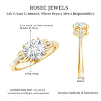 Certified 8 MM Round Lab Grown Diamond Unique Engagement Ring