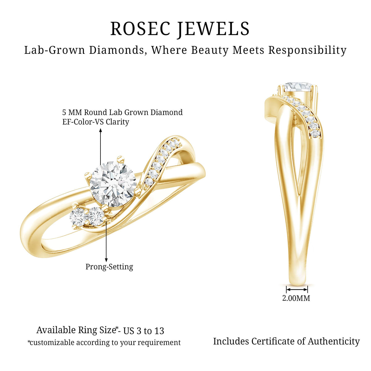 Certified 5 MM Lab Grown Diamond Proposal Ring For Women