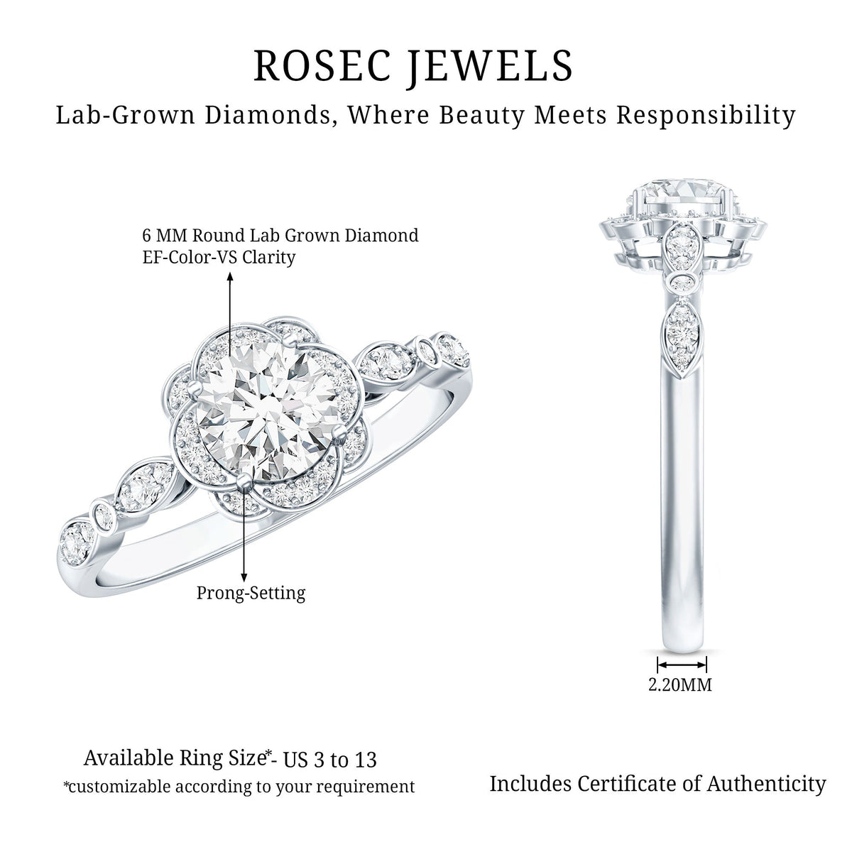 Certified 6MM Lab Grown Diamond Nature Engagement Ring