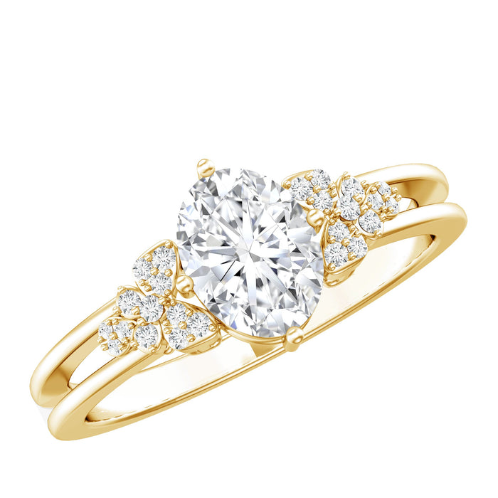 Oval lab-grown diamond engagement ring with 6x8mm diamond setting from Rosec Jewels, showcasing intricate design and sparkling stones.
