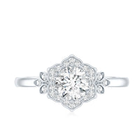 Certified Lab Grown Diamond Art Deco Flower Engagement Ring