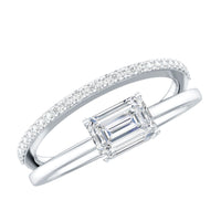 Lab Grown Diamond 6X8MM Emerald Cut Engagement Ring With Diamond Studded Shank